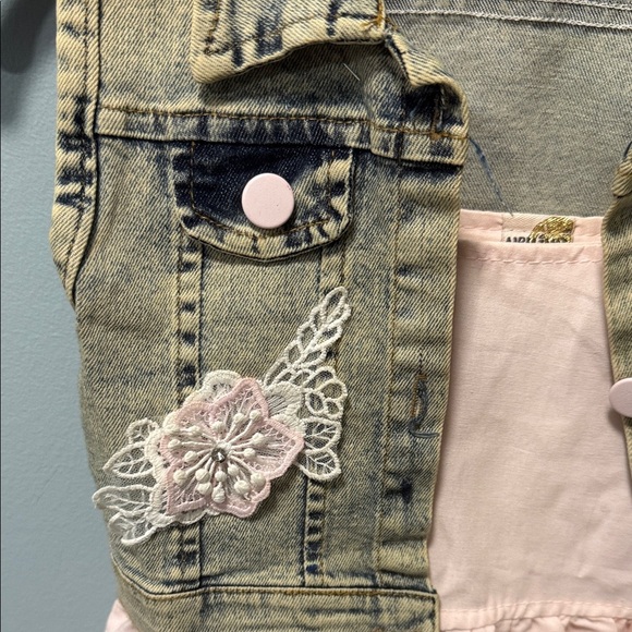 Pink Lace Dress with Denim Vest - Picture 5 of 10